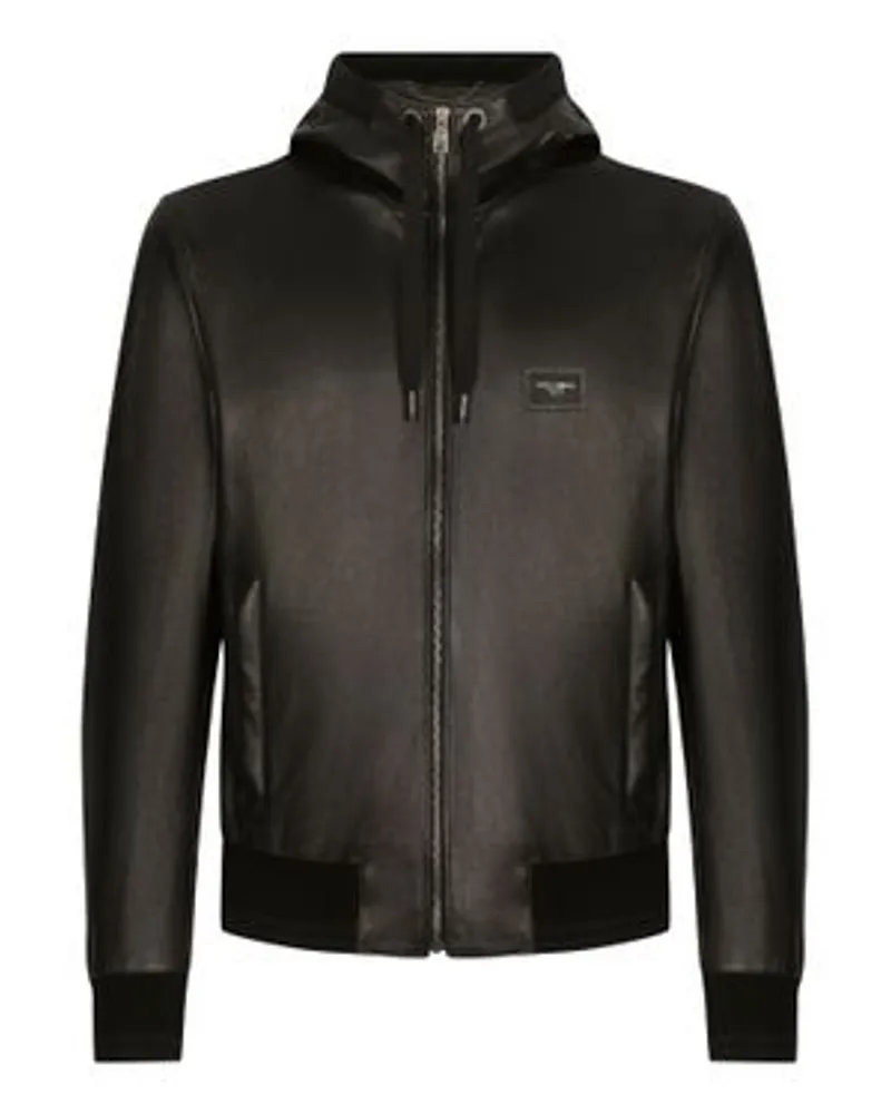 Dolce & Gabbana Lederjacke mit Kapuze Black