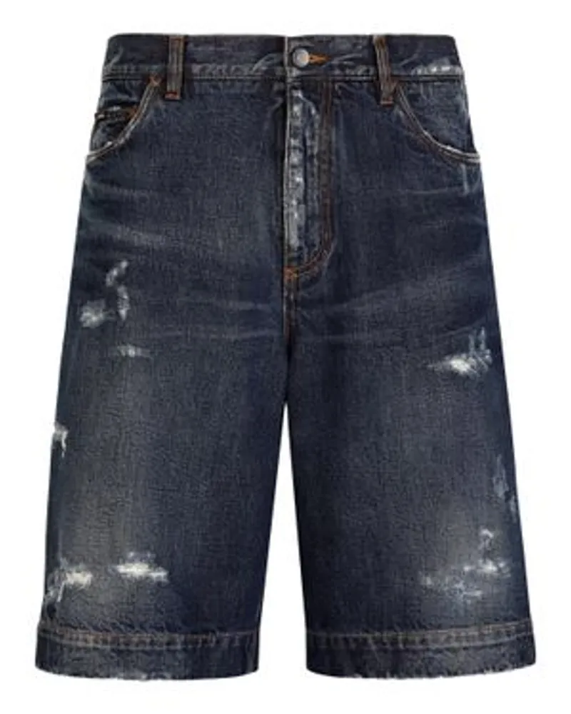 Dolce & Gabbana Blaue Denimshorts mit Abriebstellen Blue