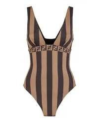 Fendi Badeanzug mit tiefem V-Ausschnitt Brown