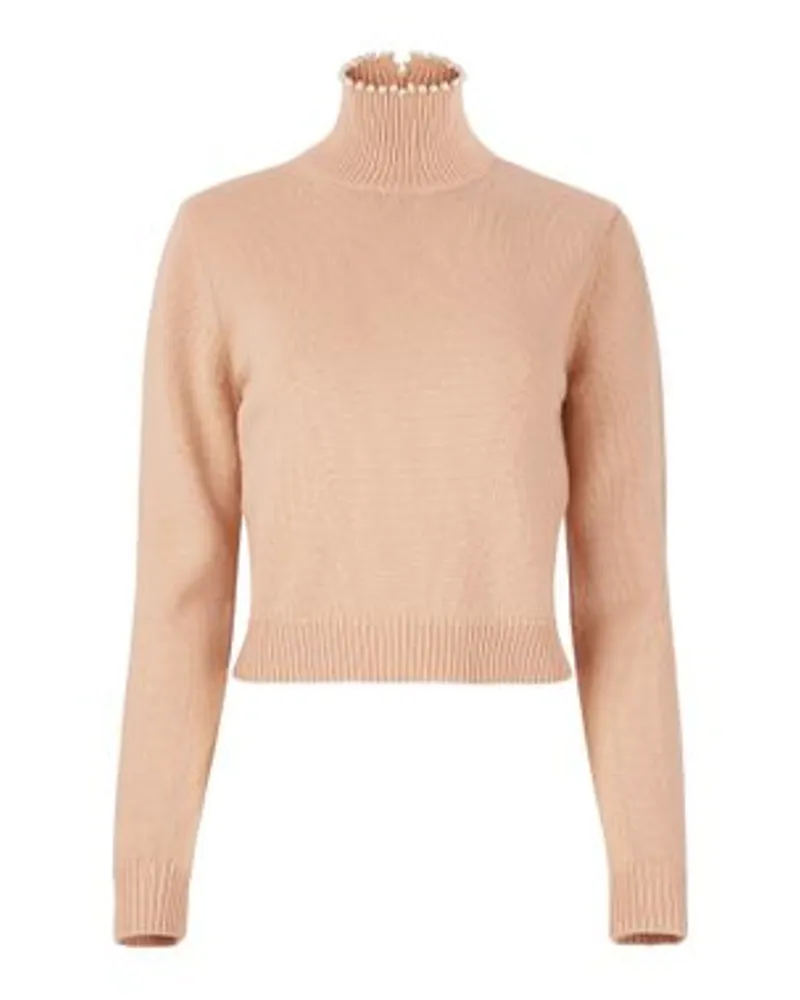 Nina Ricci Rollkragentop mit Perlenbesatz Beige