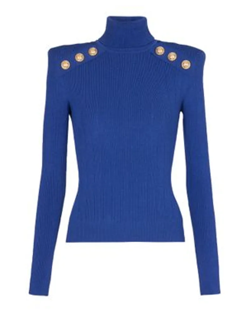 Balmain Strickpullover mit Goldknöpfen Blue