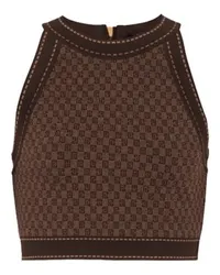 Balmain Jacquard-Top mit Mini-Monogramm Brown