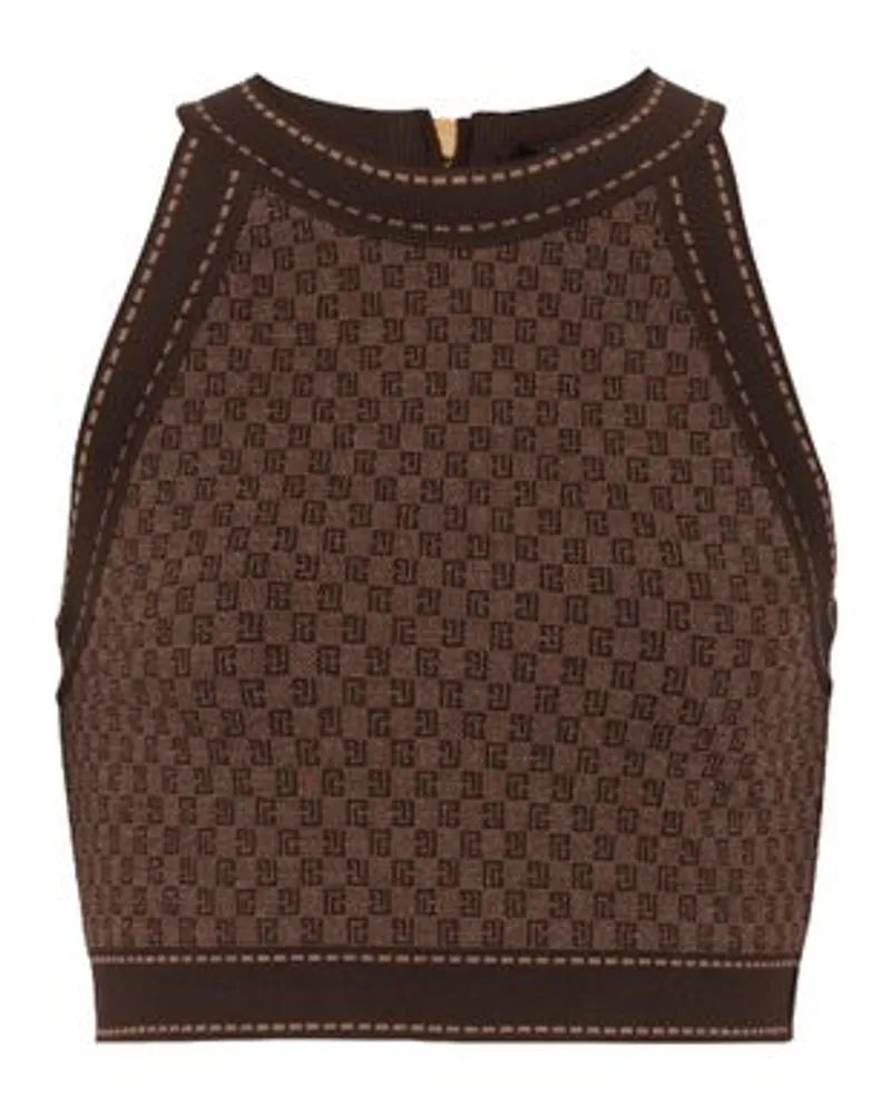 Balmain Jacquard-Top mit Mini-Monogramm Brown