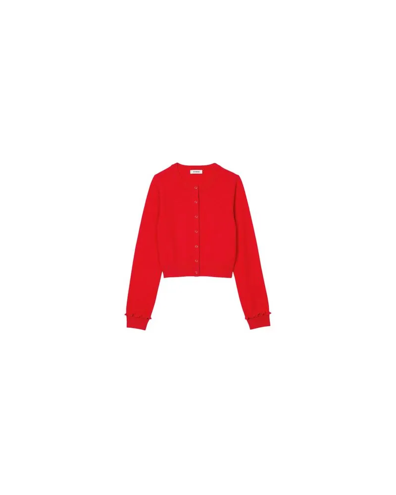 Sandro Gerüschte Strickjacke Red