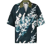 Kurzarmhemd aus Seide mit Motiv samt Monogram-Blüte