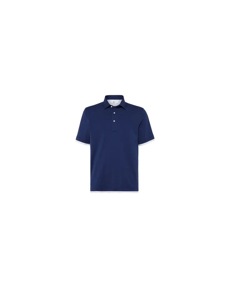 Brunello Cucinelli Poloshirt mit Faux-Layering Blue