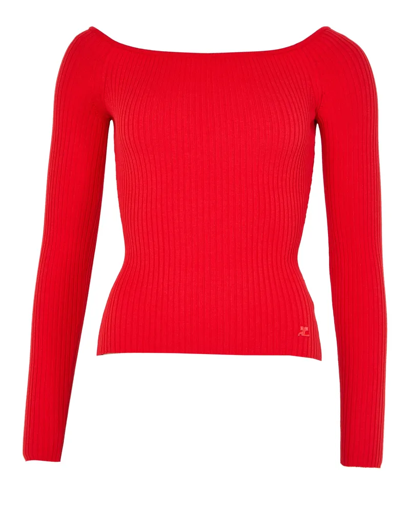 Courrèges Schulterfreies Rippstrick-Top 