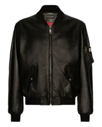 Dolce & Gabbana Lederjacke mit Branding-Tag Black