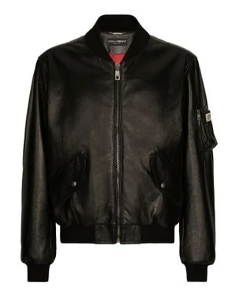 Dolce & Gabbana Lederjacke mit Branding-Tag Black