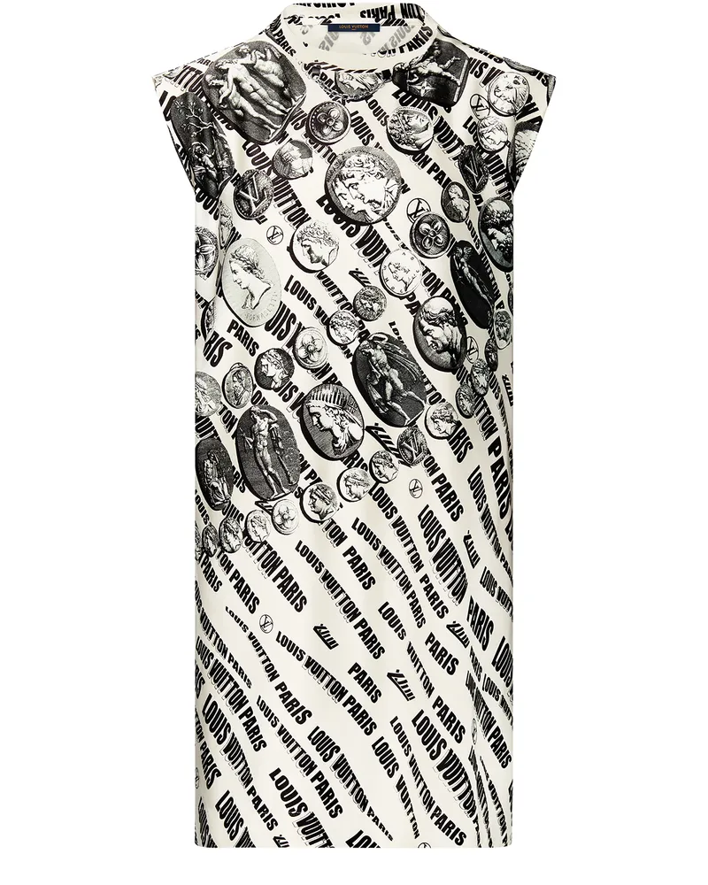 Louis Vuitton Kleid mit diagonaler Signatur und Kamee- sowie Münz-Motiv 