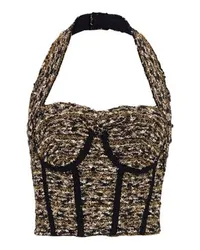 Balmain Neckholder-Bustier, Lurex-Tweed Gold