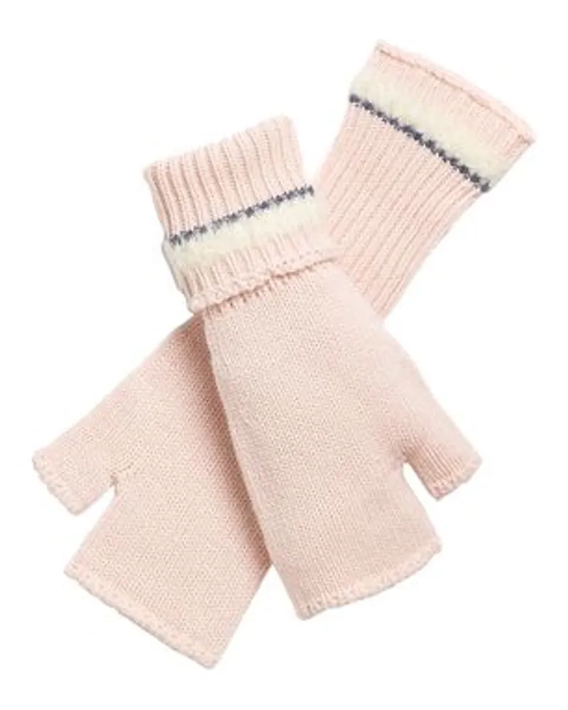 Barrie Fingerlose Kaschmir-Handschuhe mit Faux-Shearling-Design Pink