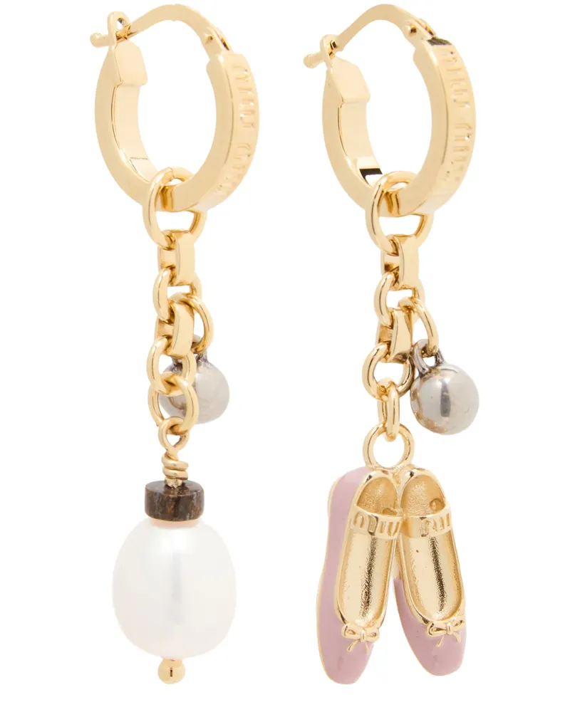 Miu Miu Goldener Ohrringe mit Perlen und Ballerinas 
