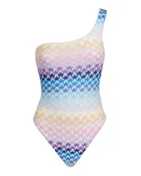 Missoni One-Shoulder-Badeanzug in Spitzenoptik mit Lurex Blue