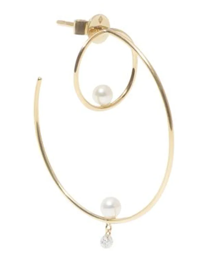 PERSEE Mono-Ohrring Perlenkreole mit einem Diamanten Gold