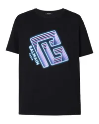 Balmain T-Shirt mit aufgedrucktem Neon-Logo Black