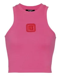 Balmain Kurzes Tanktop mit Stickerei Rétro Pb Pink