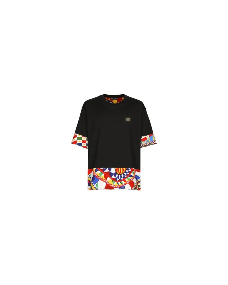 Dolce & Gabbana Baumwoll-T-Shirt mit Carretto-Print-Bordüren Multicolor