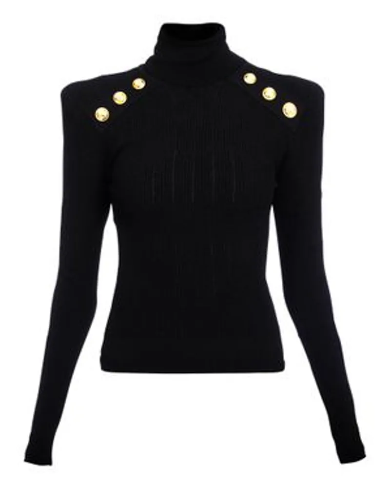 Balmain Strickpullover mit goldfarbenen Knöpfen Black