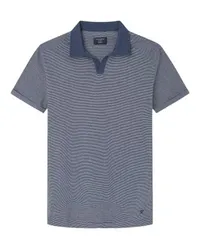 Hackett Poloshirt gestreift mit Johnny-Kragen Navy