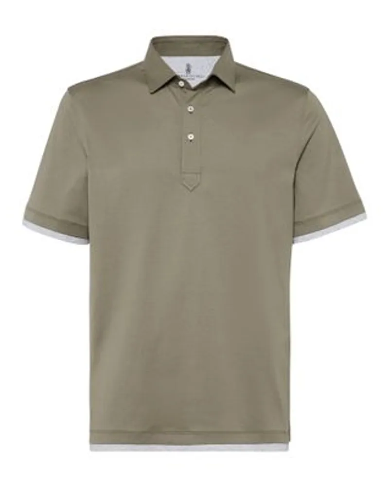 Brunello Cucinelli Poloshirt mit Faux-Layering Green