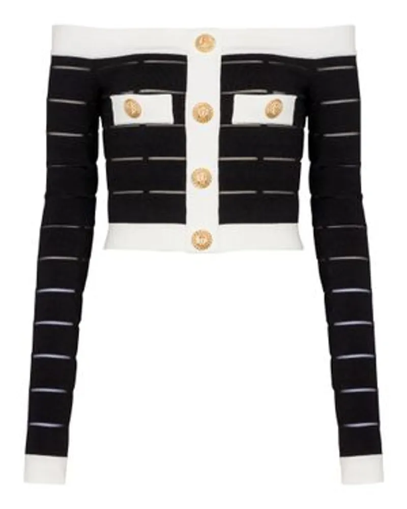 Balmain Schulterfreies Stricktop Black