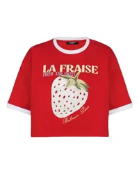 Balmain Kurzes T-Shirt mit Printmotiv Erdbeere Red