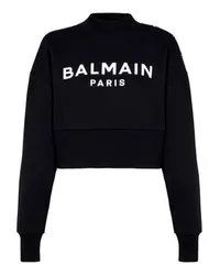 Balmain Kurzes Sweatshirt mit Print Balmain Paris Black