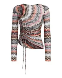 Missoni Langärmeliges Zickzack-Top mit Raffung und Cut-out-Detail Multicolor