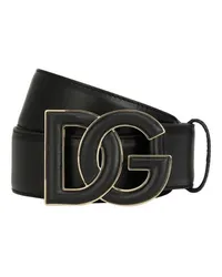 Dolce & Gabbana Kalbsledergürtel mit Logo Black