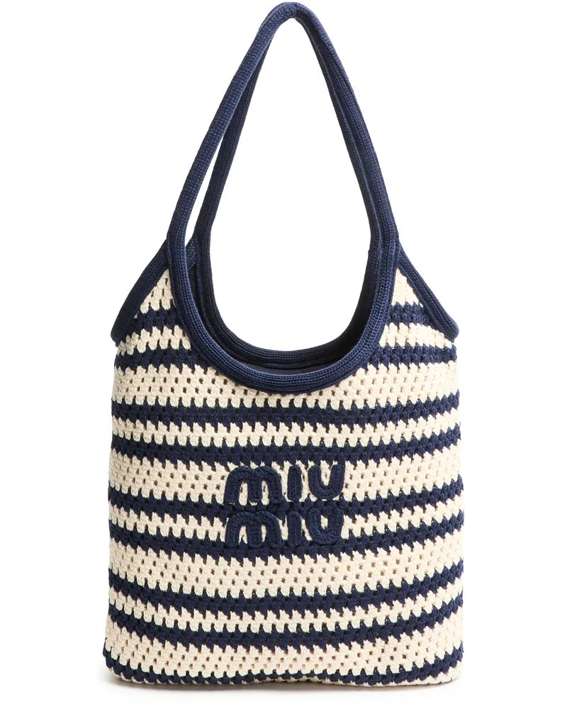 Miu Miu Cabas-Tasche Ivy aus gestreiftem Häkelstoff 