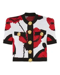 Balmain Jacquard-Strick-Cardigan Red