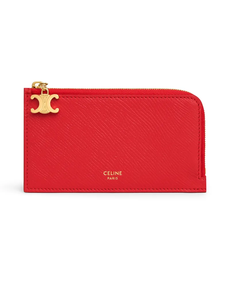 Celine Längliches kartenetui mit reissverschluss aus genarbtem kalbsleder Red