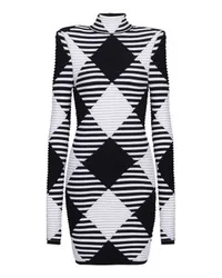 Balmain Kurzes Kleid mit Rollsaum Vichy Black