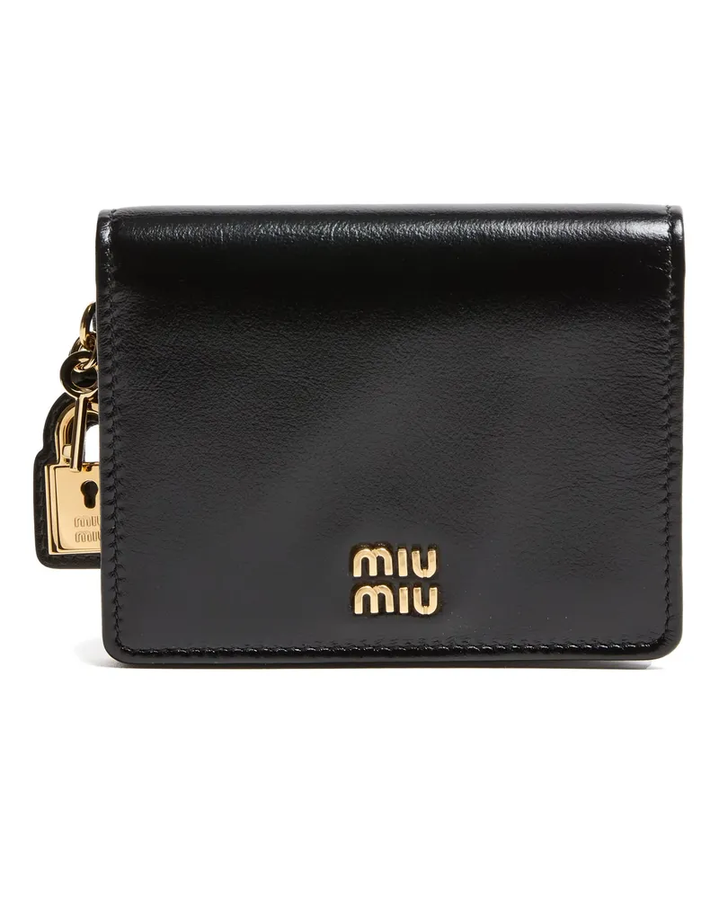 Miu Miu Ledergeldbörse mit Vorhängeschloss-Details Black