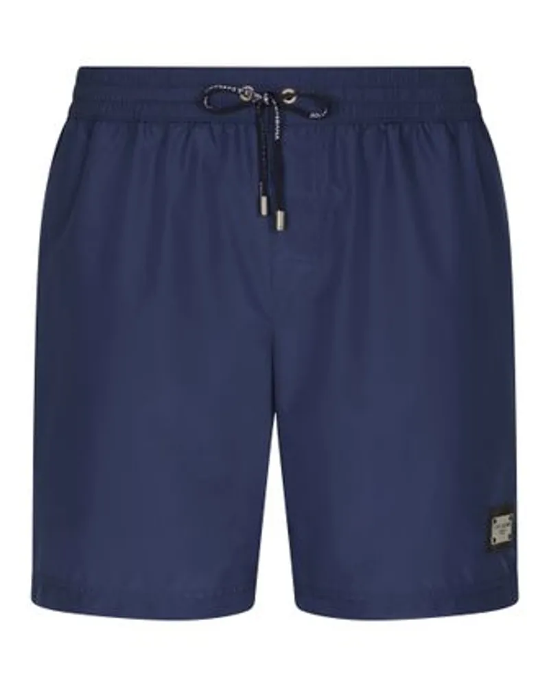 Dolce & Gabbana Halblange Badeshorts mit Markenplakette Blue