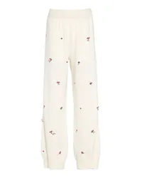 Barrie Ikonische Kaschmir-Hose mit floraler Stickerei White