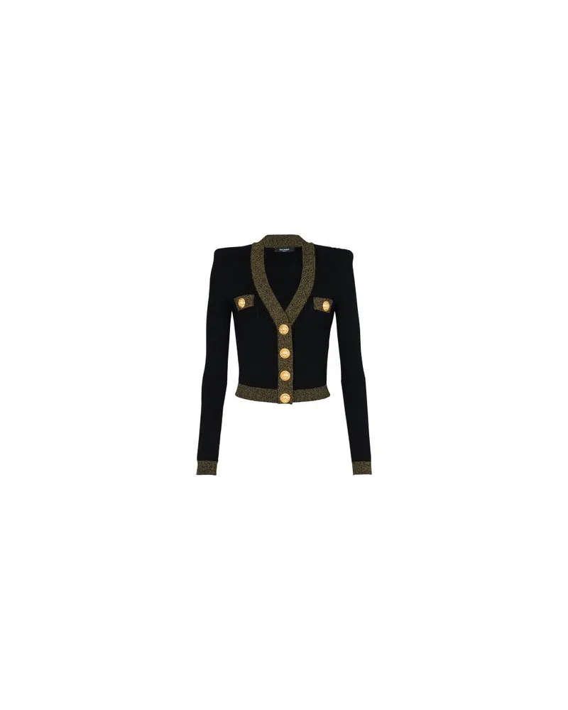 Balmain Cropped-Strickjacke mit Goldborte Black