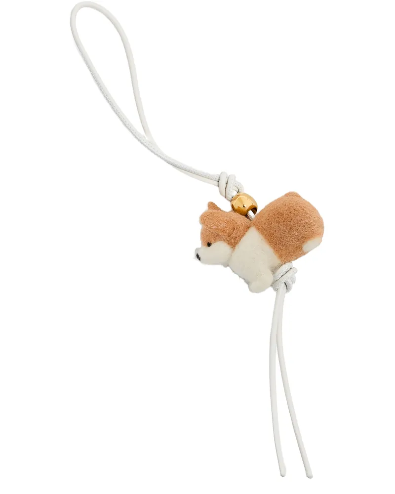 Loewe Corgi-Taschenanhänger aus Filz und Kalbsleder White