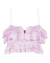 Maje Bedrucktes kurzes Top mit Volant-Details Pink