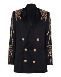 Balmain Blazer mit Ärmeln und Bambus-Stickerei Black