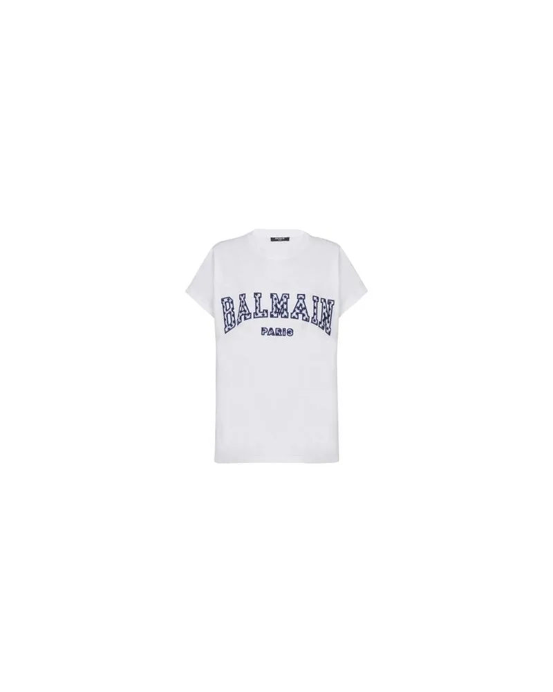 Balmain T-Shirt mit Logo-Schriftzug Vichy White