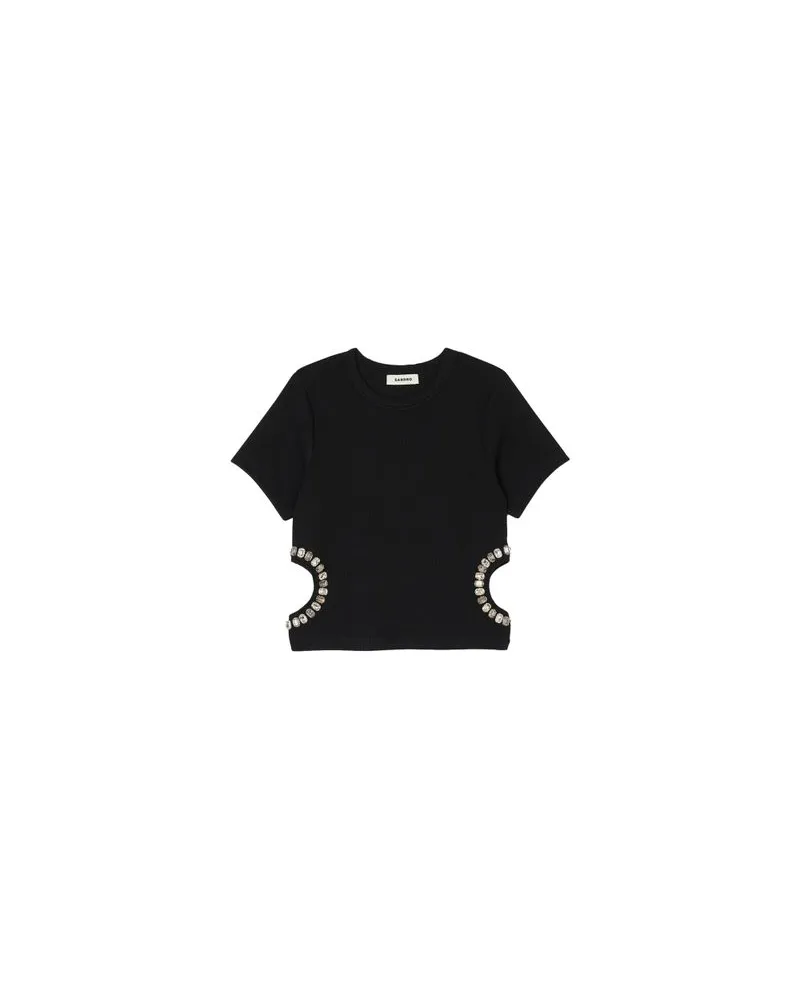 Sandro T-Shirt mit Strass-Verzierung Black