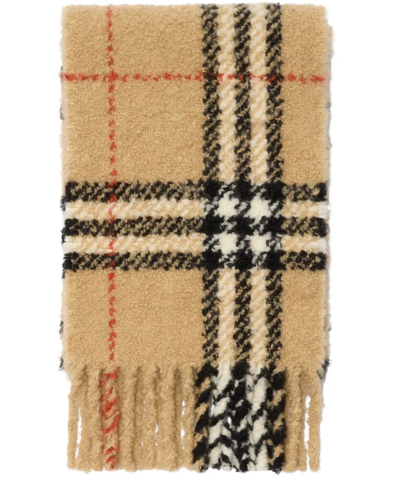 Burberry Wollschal aus gemischtem Alpaka-Bouclée mit Karomuster Beige