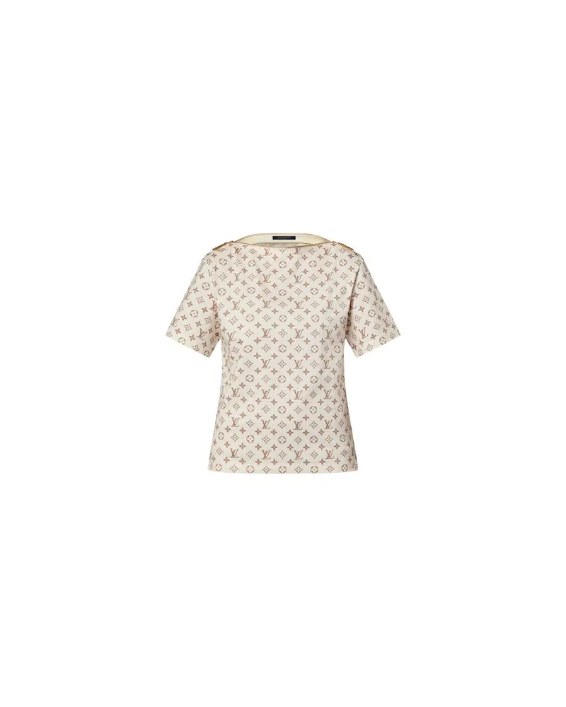 Louis Vuitton T-Shirt mit U-Bootkragen und Monogram-Motiv Beige