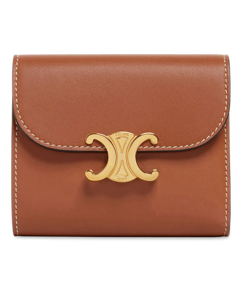 Celine Kleine Brieftasche mit Umschlag aus glänzendem. weichem Lammleder Beige