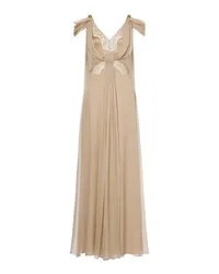 Alberta Ferretti Chiffon-Kleid mit Spitze und Faltenwurf Beige