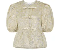 Bluse aus Metallic-Cloqué mit Schößchen