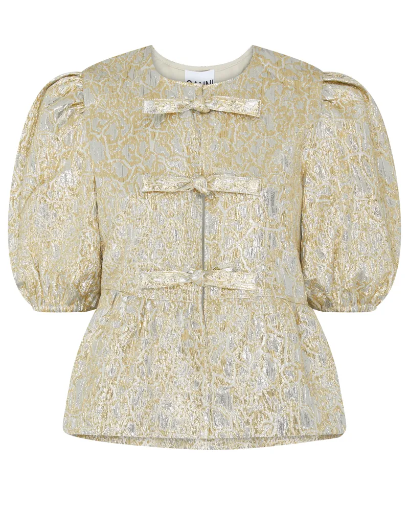 Ganni Bluse aus Metallic-Cloqué mit Schößchen 