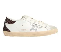 Sneakers Super-star mit silbernem Glitterstern und brauner Glitter-Fersenlasche
